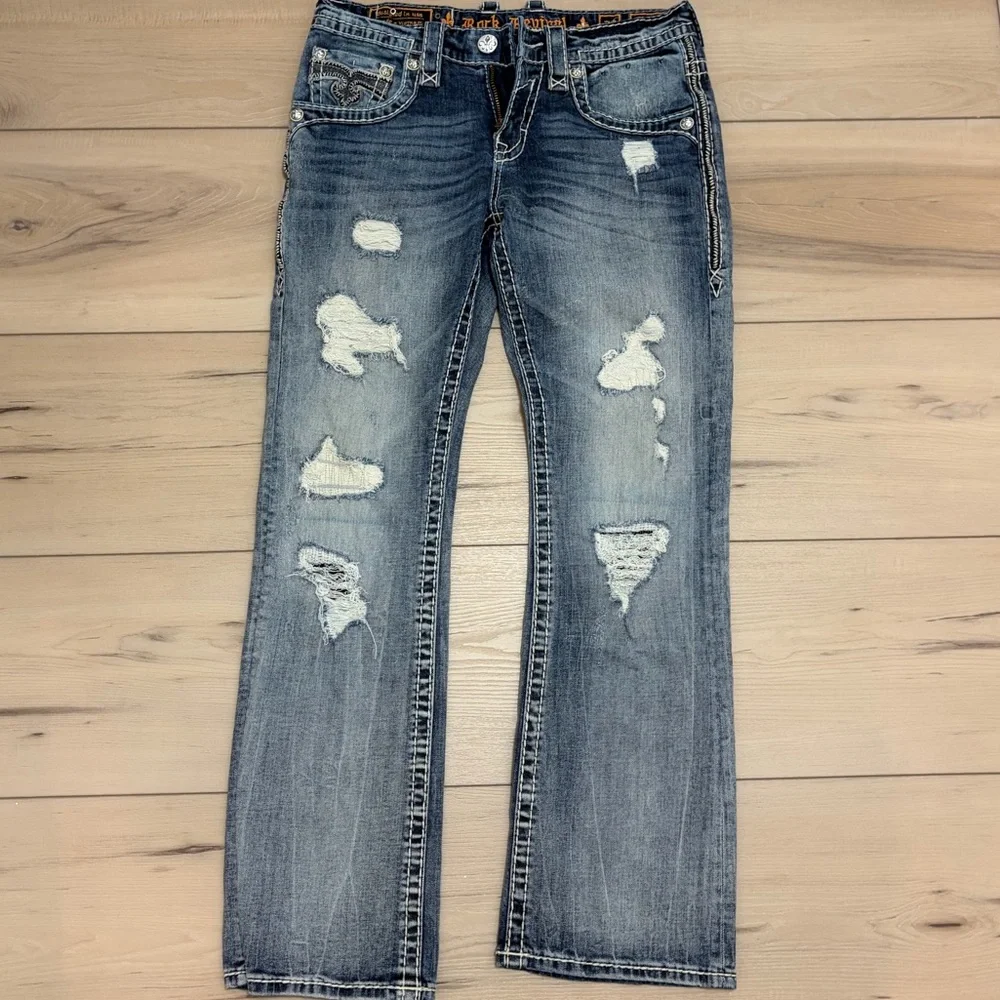 Rock Revival Men's Distressed Blue Jeans
